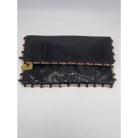 Nicki Minaj Black Faux Snakeskin Clutch with Long Strap NWT - Picture 1 of 8